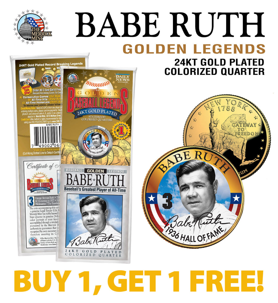 BABE RUTH Golden Legends 24K Gold Plated State Quarter US Coin - BUY 1 –  Merrick Mint