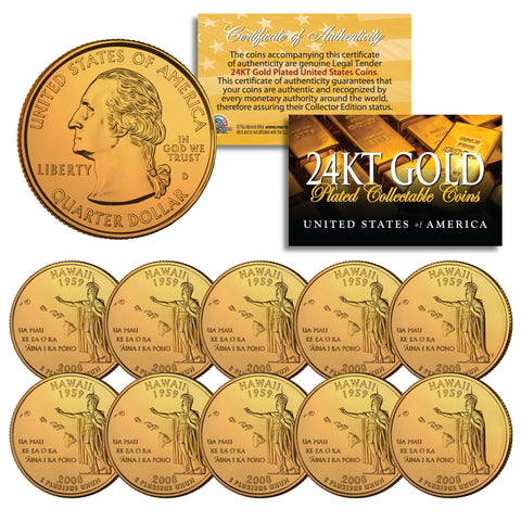 2009 DC US TERRITORIES Quarters 24K GOLD PLATED - 6-Coin Complete Set - with Capsules & COA