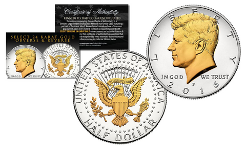 Colorized FLOWING FLAG 2018-D JFK Kennedy Half Dollar US Coin 24K Gold Plated