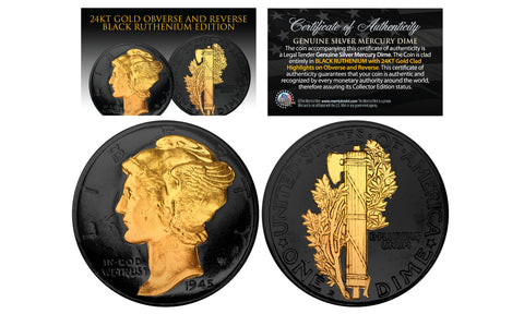 Black RUTHENIUM Clad 2015 Kennedy Half Dollar U.S. Coin with 24K Gold Clad JFK Portrait - P Mint