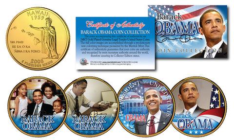 LIVING PRESIDENTS Quarter & JFK Half Dollar 2-Coin Set OBAMA BUSH CLINTON Jimmy CARTER 24K Gold Plated