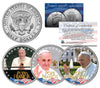 POPE FRANCIS - 2015 U.S. Visit - Colorized 2015 JFK Half Dollar 3-Coin U.S. Set