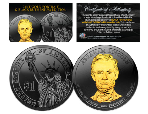 24K GOLD Plated 2-Sided 1976 Bicentennial Quarter with Black RUTHENIUM Highlights Obverse & Reverse