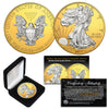 2019 Silver Eagle Uncirculated 1 oz Ounce U.S. Coin * Mixed-Metals Select Mirror Finish * .999 FINE SILVER GILDED with 24K Gold Backdrop (with BOX)