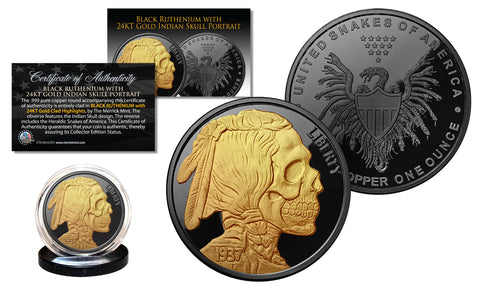 Black RUTHENIUM 2-Sided 1964 US Genuine Silver Quarter Coin with Genuine 24KT Gold 2-Sided Clad Highlights