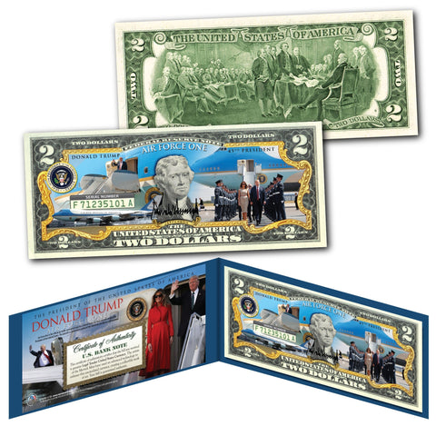 DONALD TRUMP 45th Presidential INAUGURATION January 20, 2017 Genuine U.S. $2 Bill with 8x10 Photo in Large Collectors Folio Display