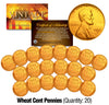 Lot of 20 Lincoln 1950's WHEAT Pennies US Coins 24K GOLD PLATED Lincoln Cent Penny