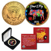 2019 Chinese New Year * YEAR OF THE PIG * 24K Gold Plated JFK Kennedy Half Dollar Coin with DELUXE BOX - PolyChrome